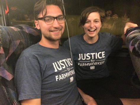 Anna Hankins and Chris Raabe, UMass SFF students "on the bus"